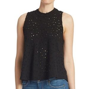 Free people, cut out back high neck eyelet tank top, black